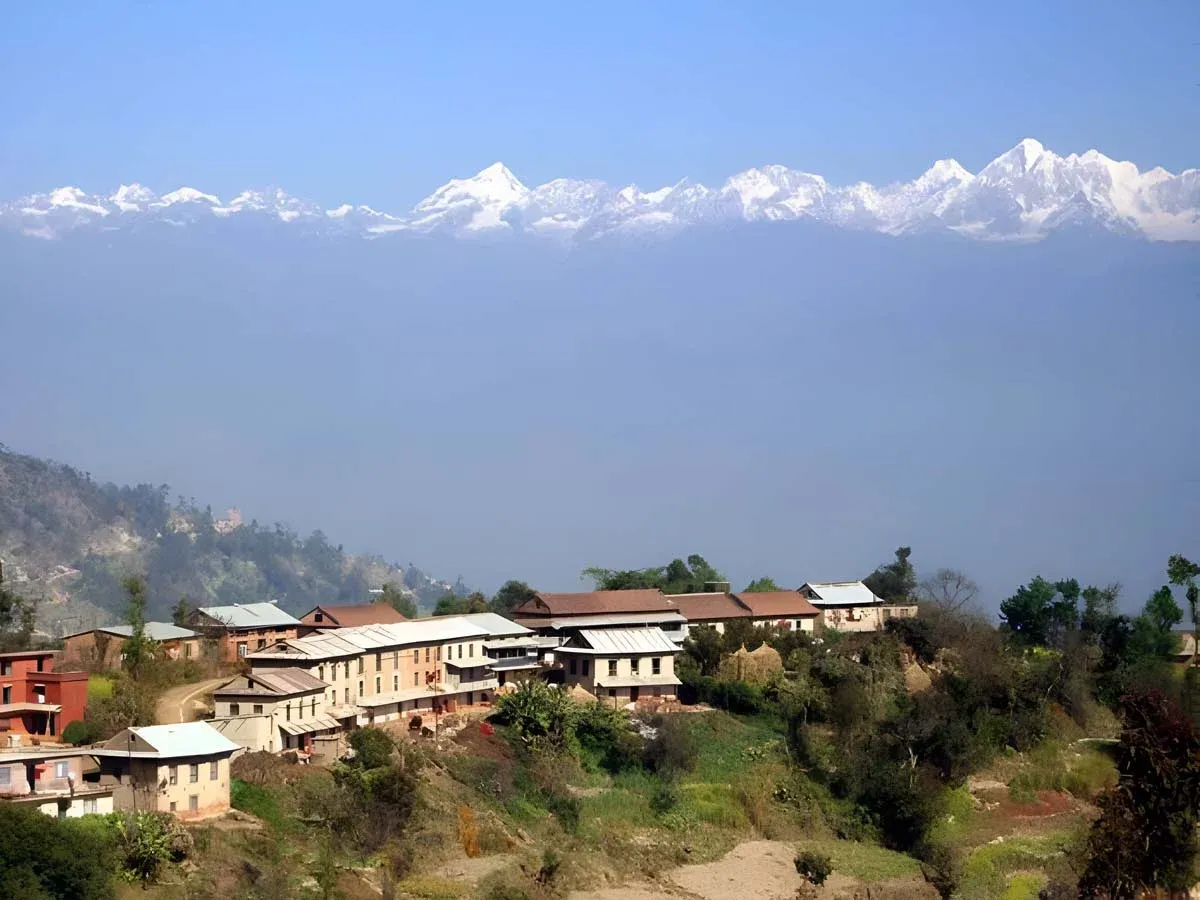 Valley-rim trail between Nagarkot and Dhulikhel with Himalayan peaks in the distance
